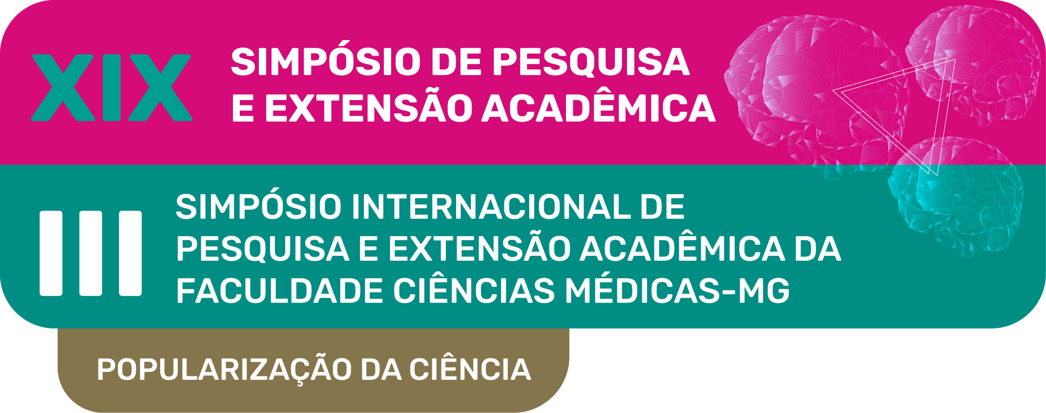 Logo do XIX Simpósio de Pesquisa e Extensão Acadêmcia e III Simpósio Internacional de Pesquisa e Extensão Acadêmcia da FCMMG - Tema: Popularização da Ciência